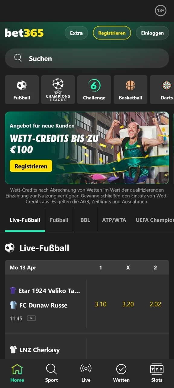 Erkunden Sie das Layout der Bet365 App und platzieren Sie Ihre ersten Wetten.