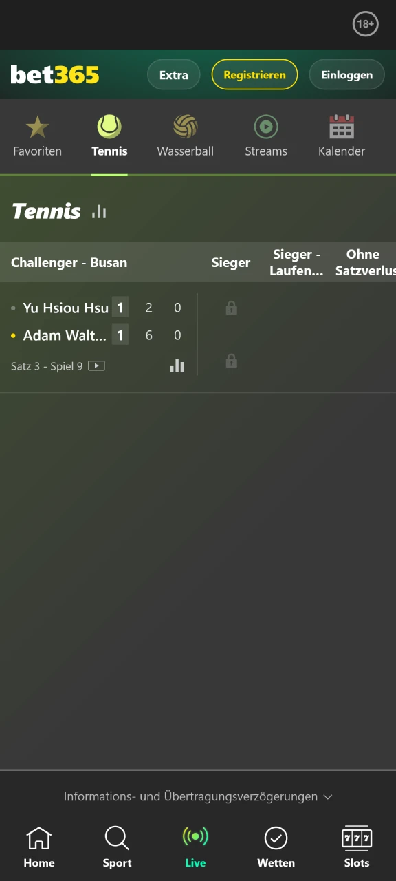 Wählen Sie Ihre Favoriten im Bereich Sports der Bet365 App und gewinnen Sie.