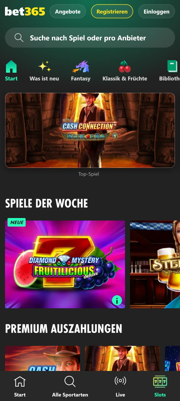 Entdecken Sie die Vielfalt der Casino Spiele in der Bet365 App für Deutschland.