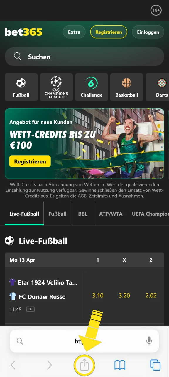 Öffnen Sie das Hauptmenü für die Installation der Bet365 iOS App.