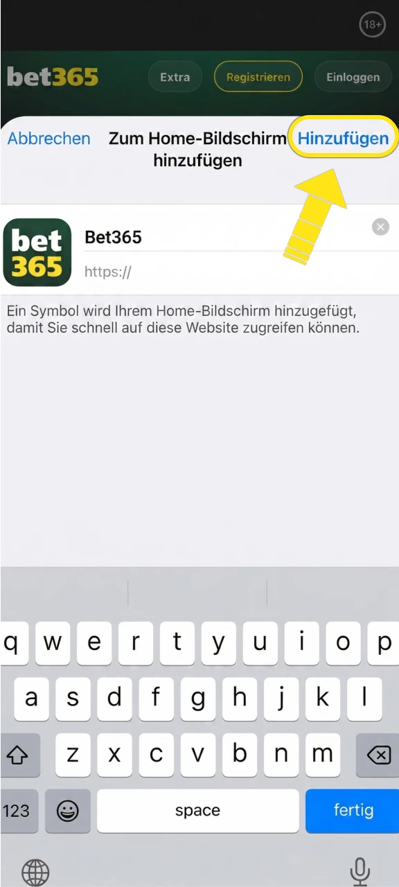 Bestätigen Sie das Hinzufügen der Bet365 iOS App auf Ihrem Smartphone.