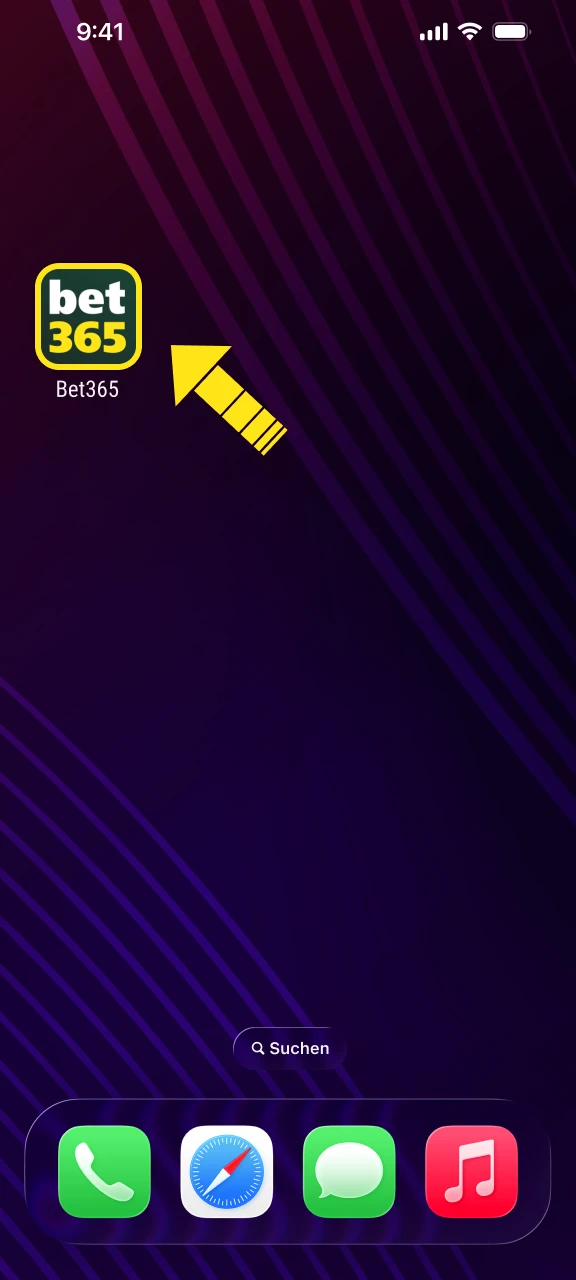 Öffnen Sie die installierte Bet365 iOS App über das neue Symbol.
