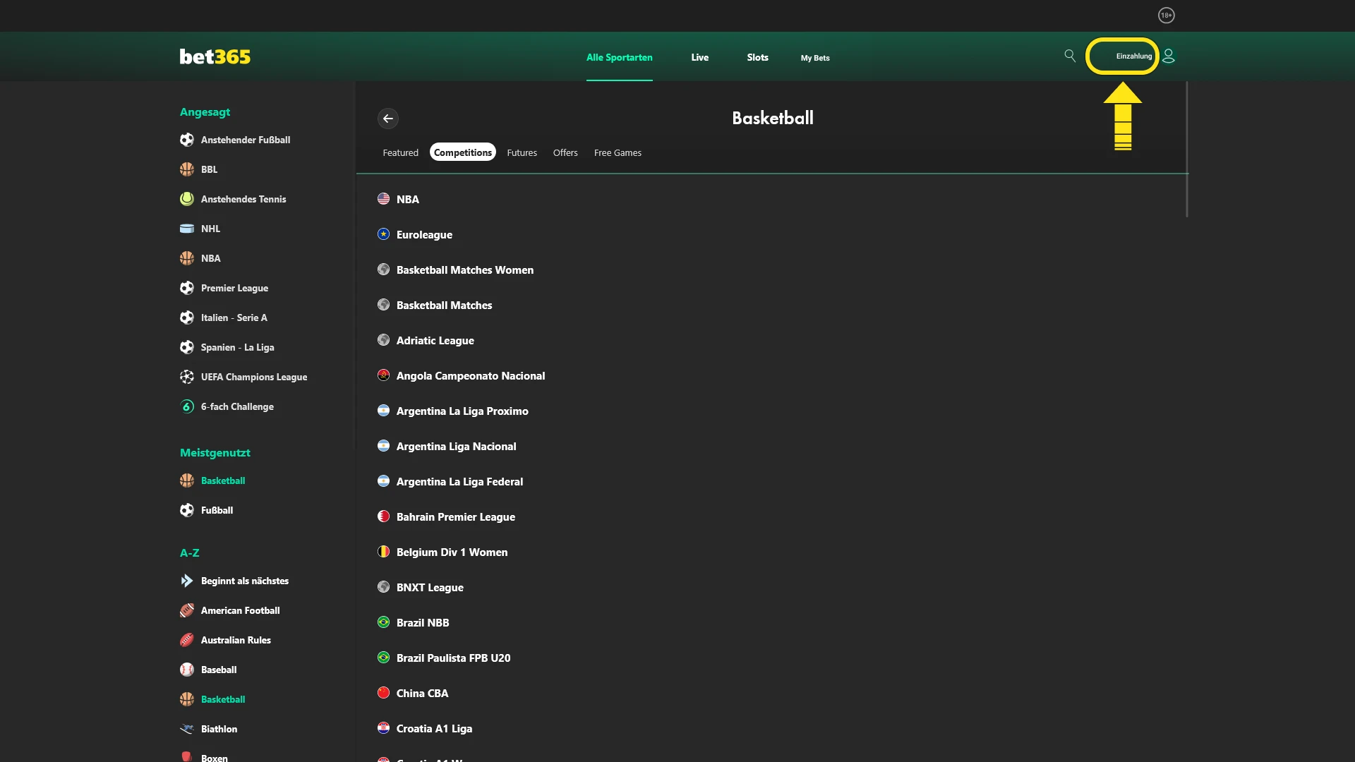 Tätige eine Einzahlung für deine ersten Basketball Wetten bei Bet365 Official.