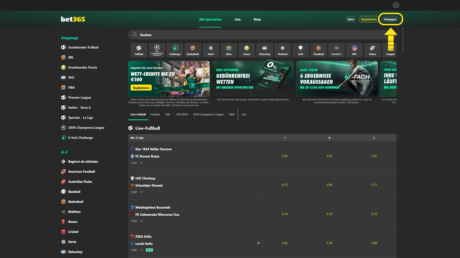 Melden Sie sich in Ihrem Profil an und starten Sie die Registrierung für Cricket-Wetten.