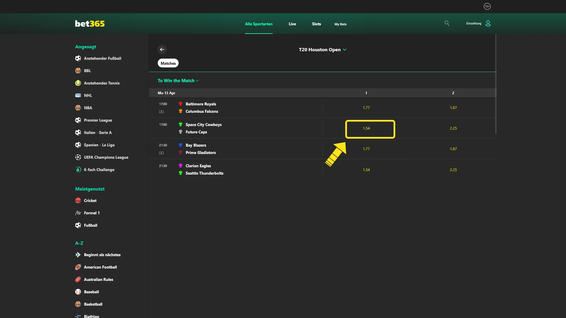 Platzieren Sie Ihren ersten Tipp im Rahmen der Registrierung für Cricket-Wetten.
