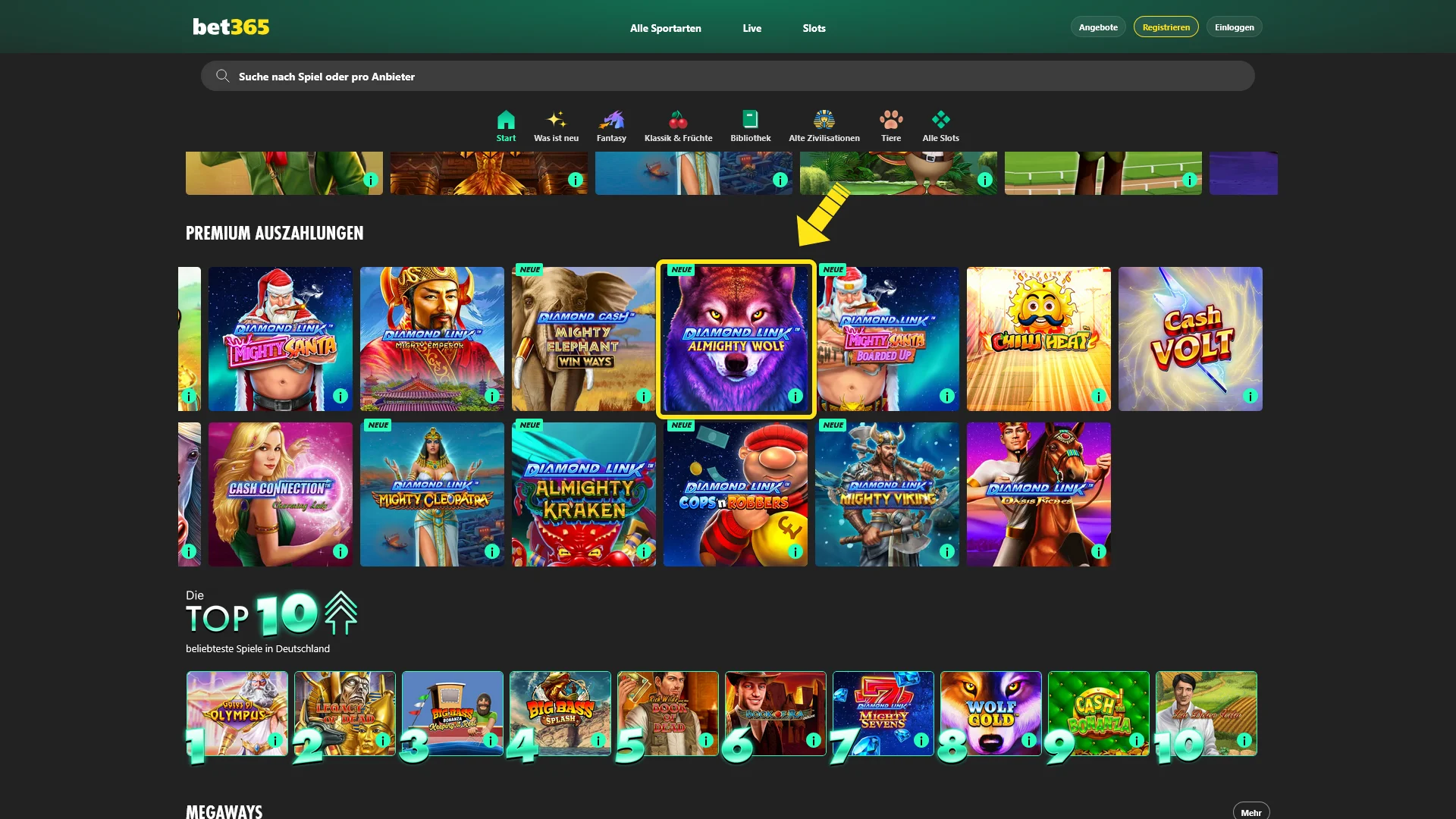 Lege deinen Slot Games Einsatz fest und drehe die Bet365 Walzen.