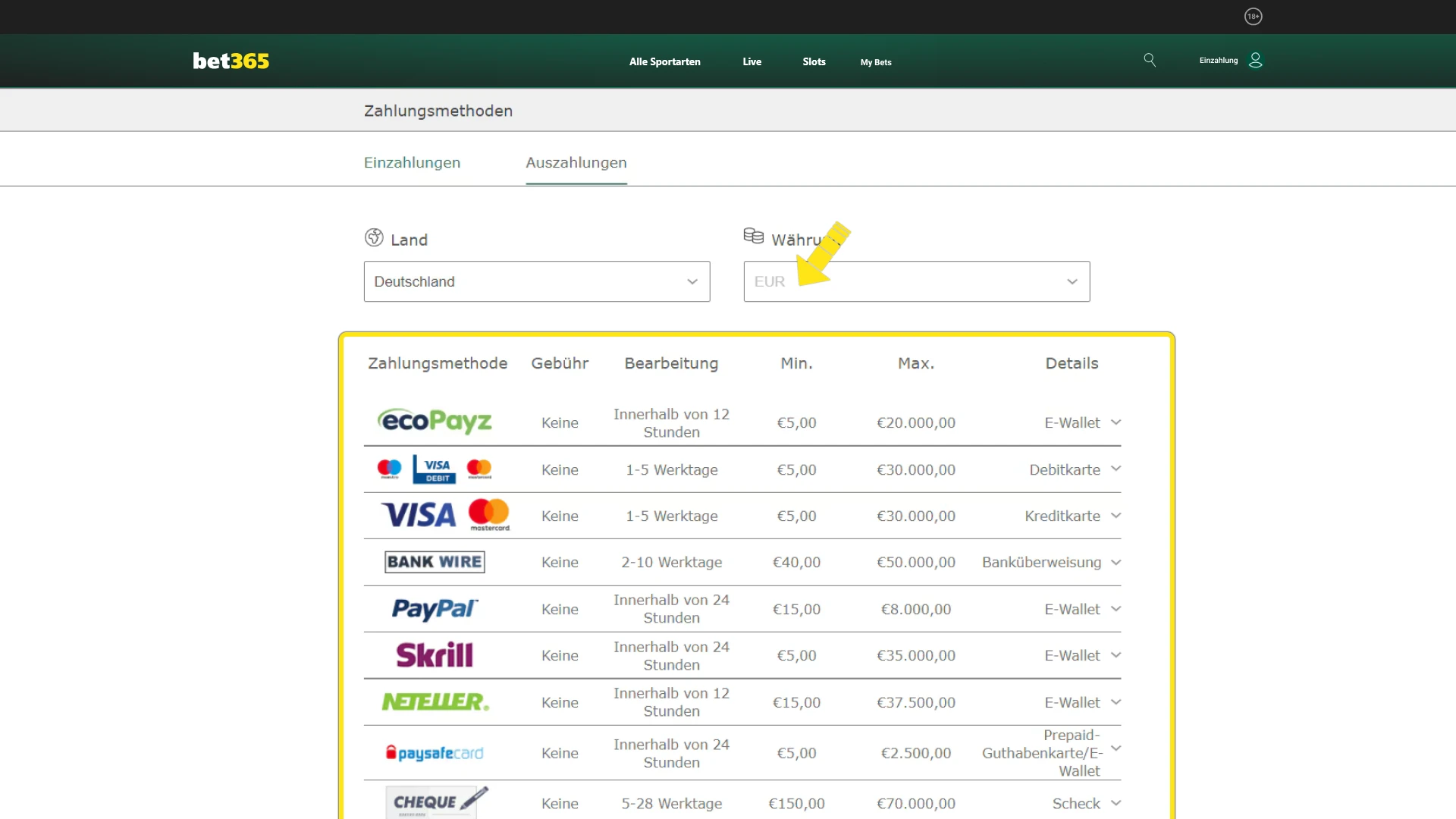 Zahle deine Slot Games Gewinne sicher vom Bet365 Konto aus.