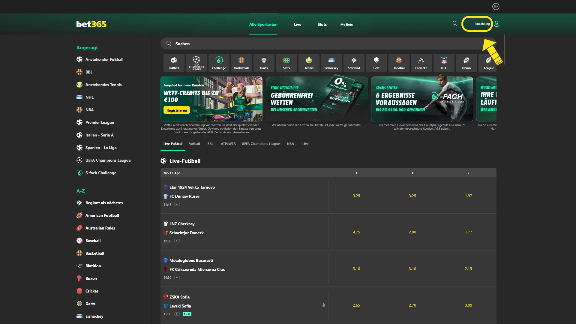 Lade dein Guthaben auf um Slot Games Einsätze bei Bet365 zu tätigen.