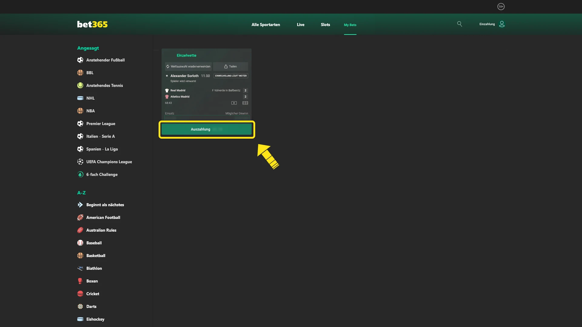 Legen Sie Ihren Tennis Einsatz fest und geben Sie den Tipp bei Bet365 ab.