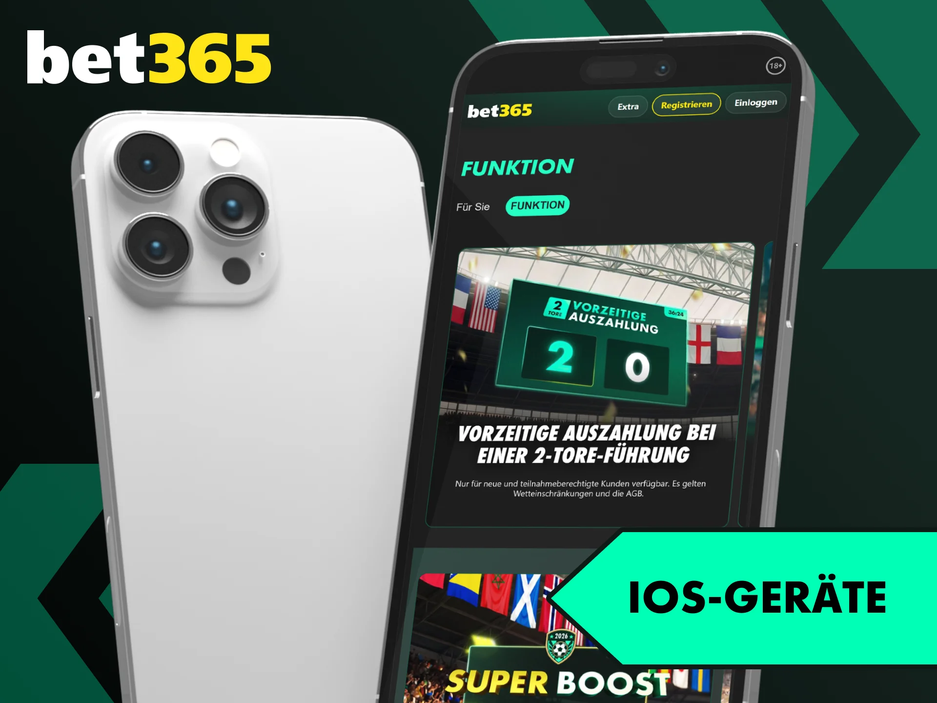 Nutze deine iOS-Geräte und lade die Bet365 App für mobiles Gaming herunter.