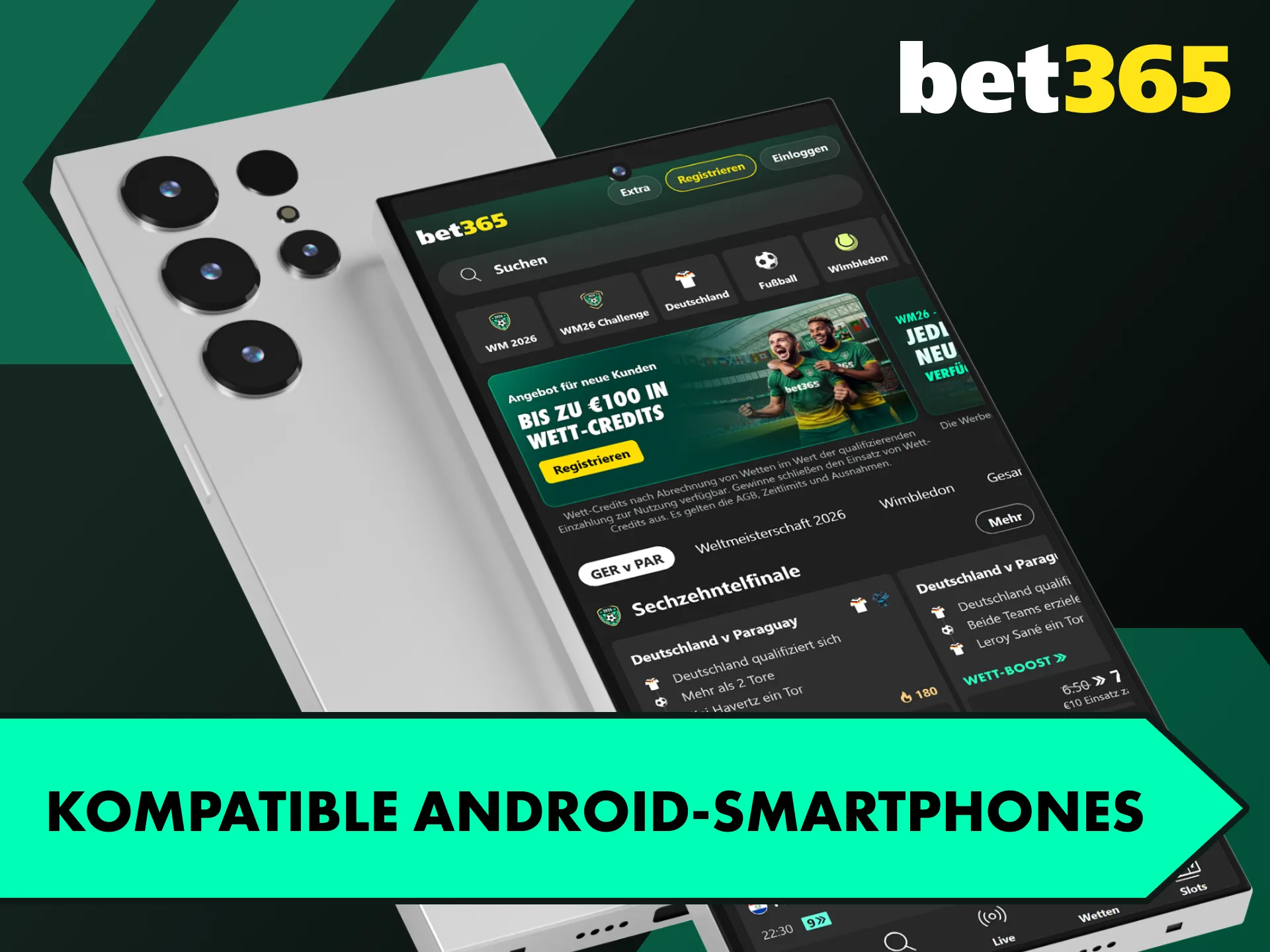 Platziere deine Sportwetten mit zertifizierten Android-Smartphones bei Bet365 Official.