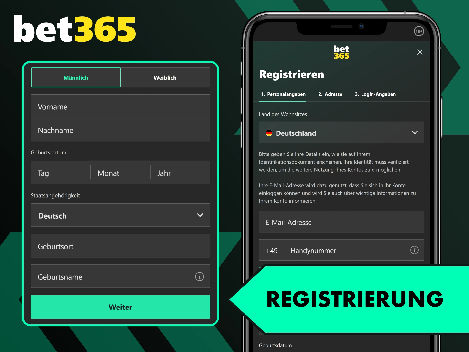 Schließe deine Registrierung und Verifizierung direkt über dein Mobilgerät bei Bet365 ab.