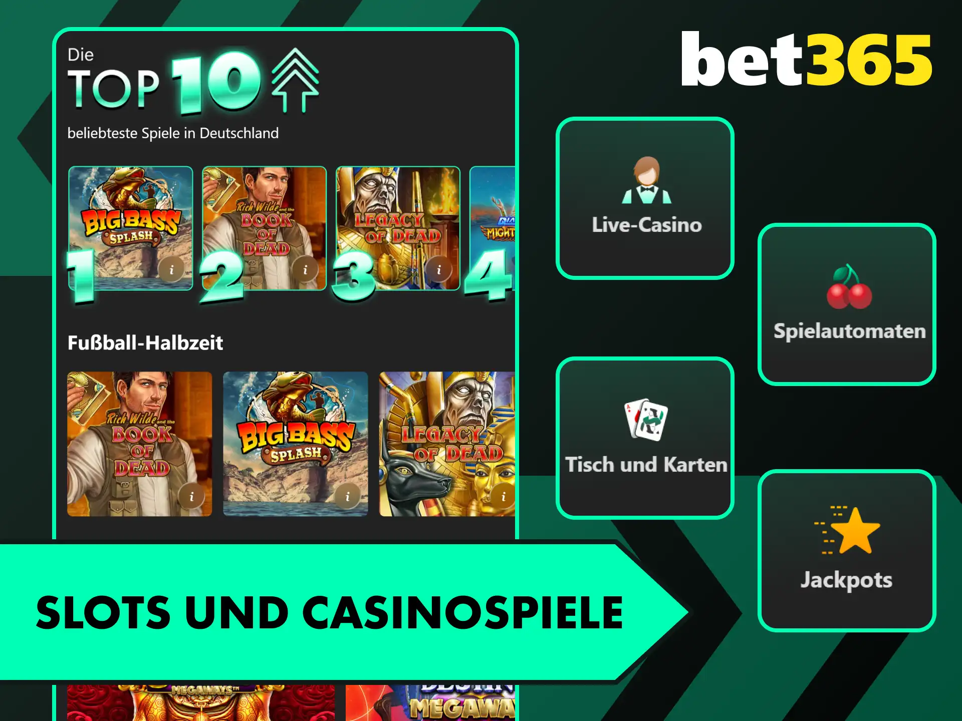 Entdecke packende Slots und abwechslungsreiche Casinospiele in der Bet365 App.