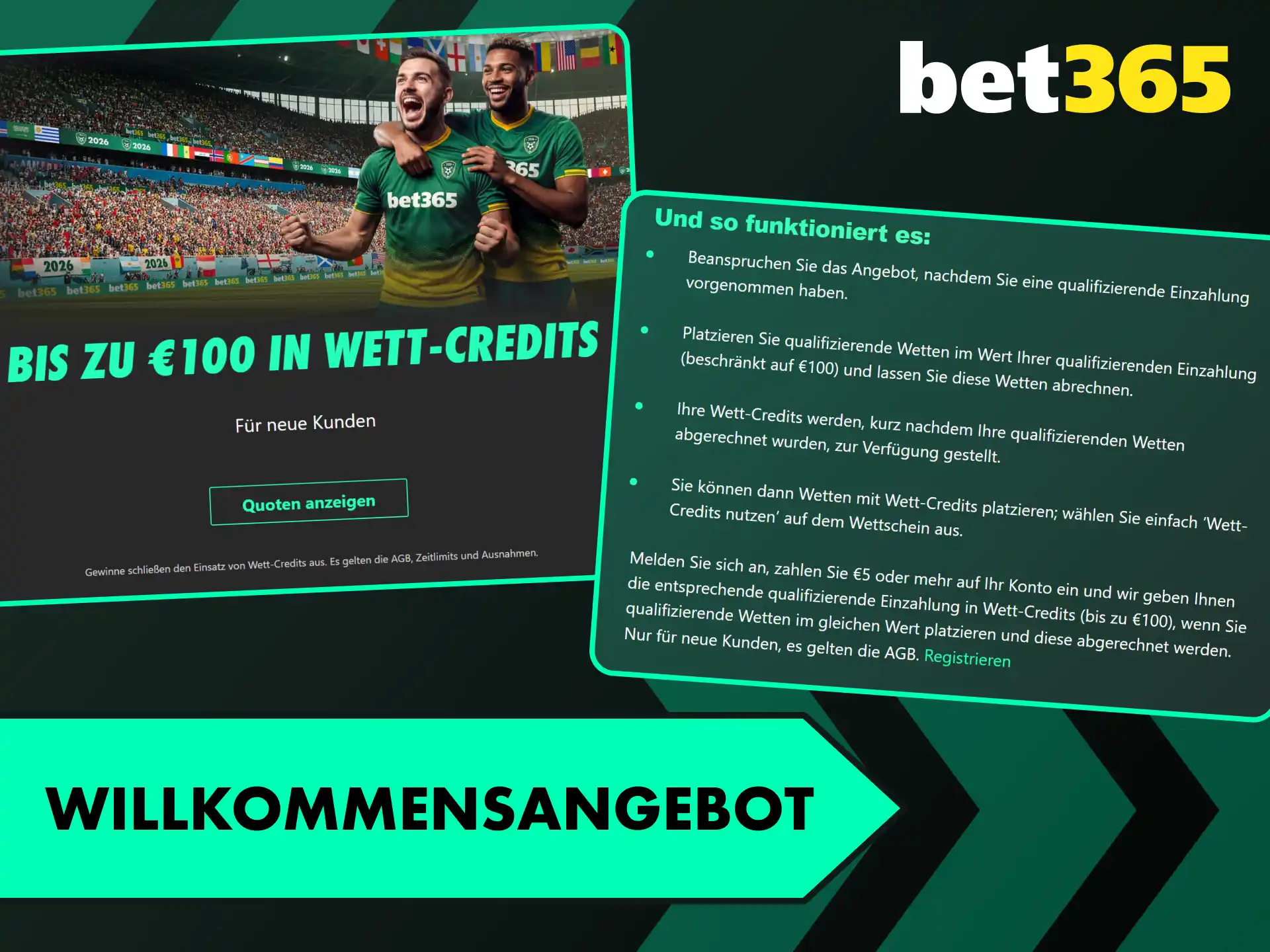 Sichere dir den exklusiven Bet365 willkommensbonus für deutsche Spieler und platziere Sportwetten.