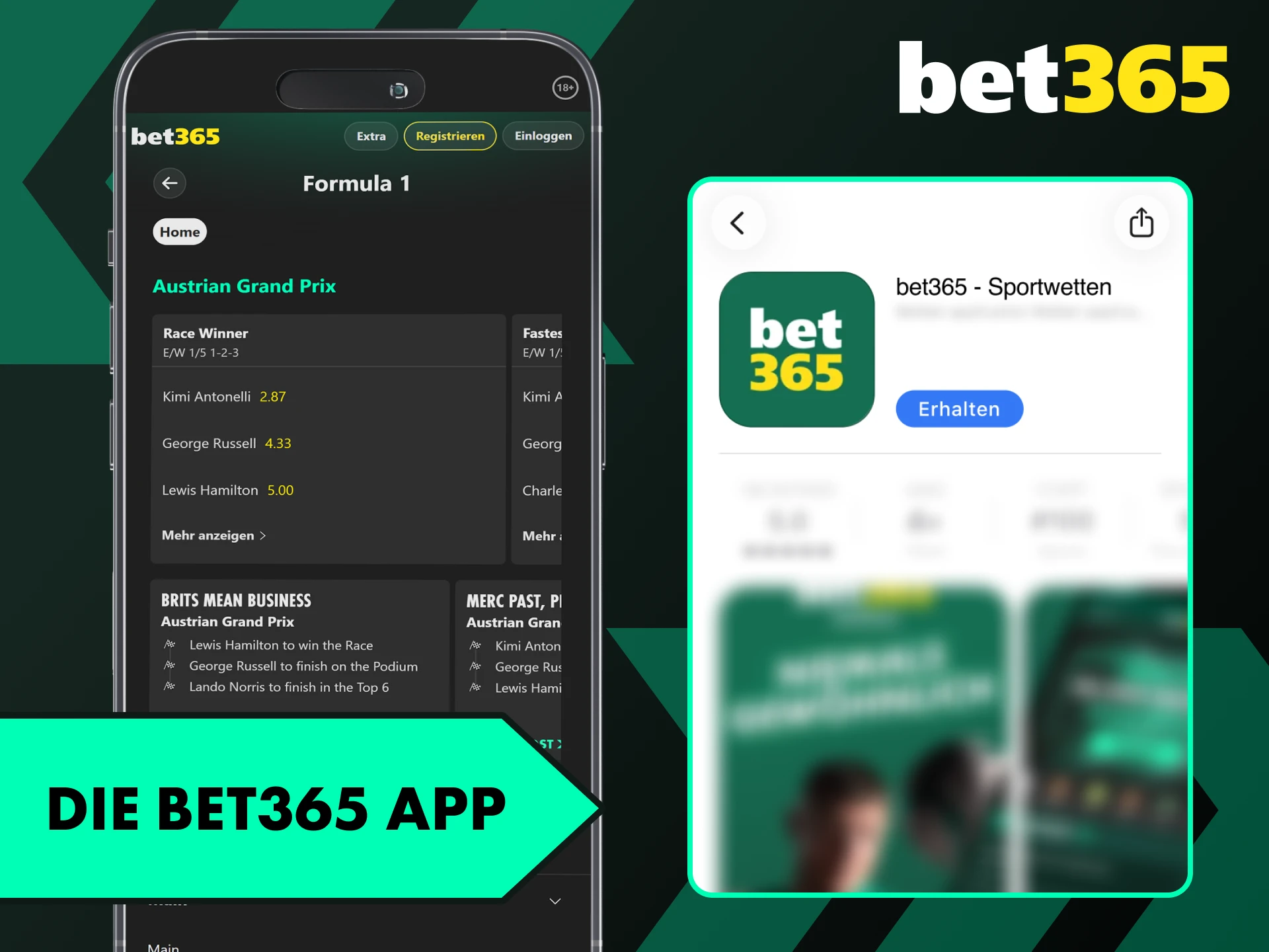 Lade die Bet365 App herunter und platziere deine Formel-1-Wetten.