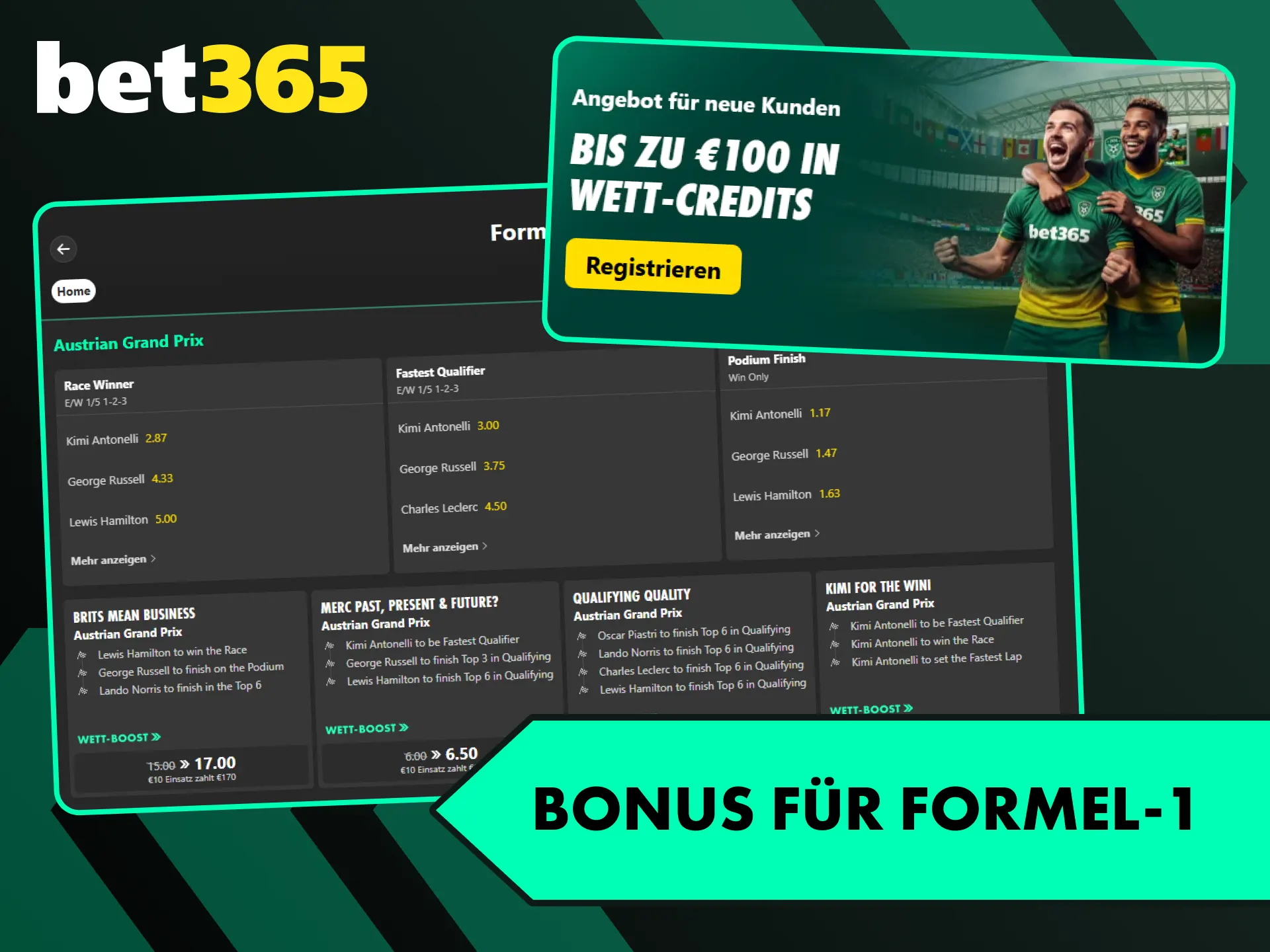 Sichere dir den exklusiven Bet365 Wettbonus für spannende Formel-1-Rennen.