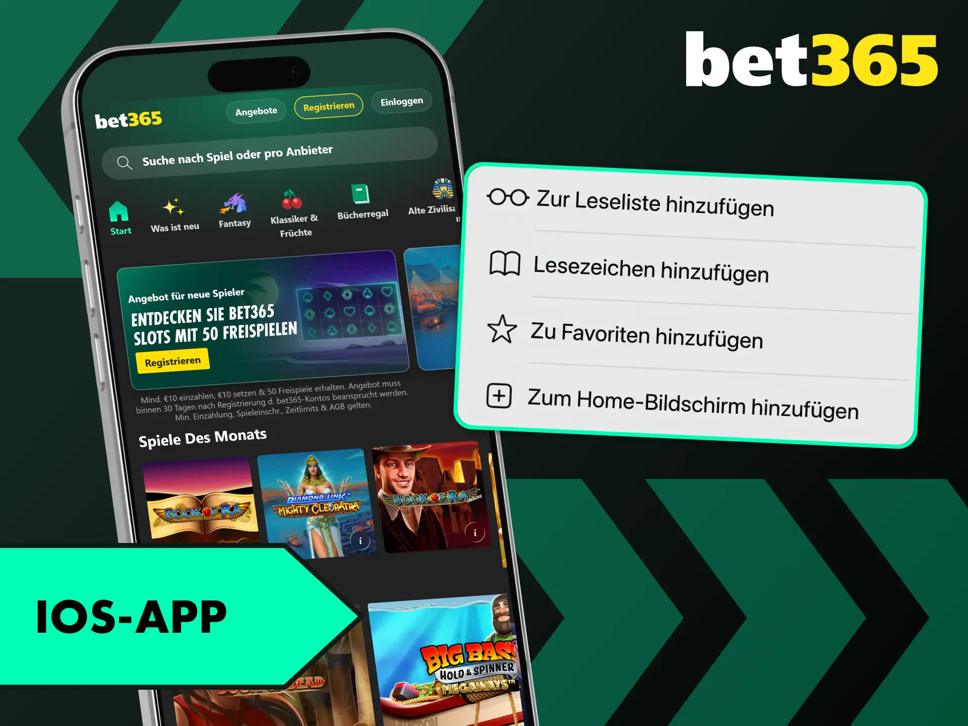 Installieren Sie die sichere iOS-App auf Ihrem Bet365 Smartphone.