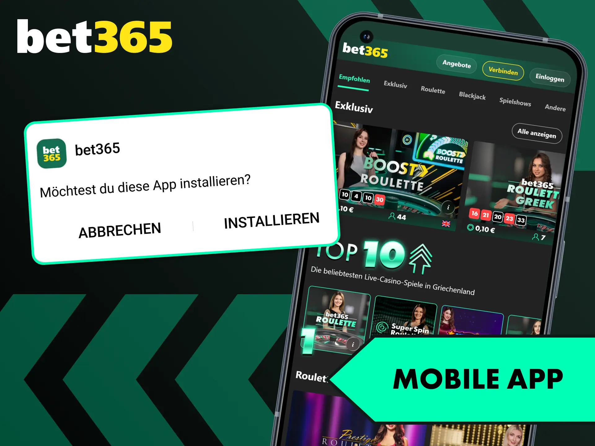 Nutze die Bet365 Mobile App und starte dein Live-Casino Abenteuer.
