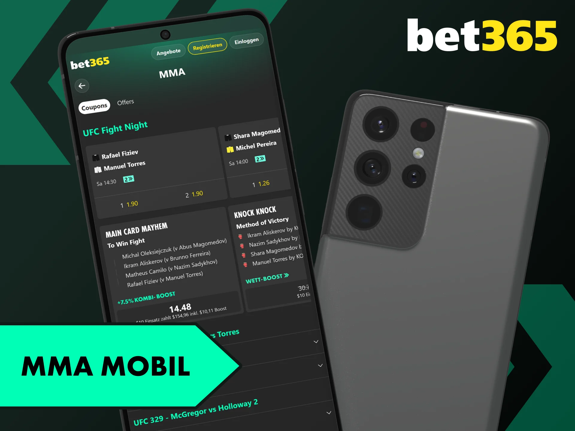 Lade die Bet365 App herunter und wette bequem von unterwegs auf MMA.