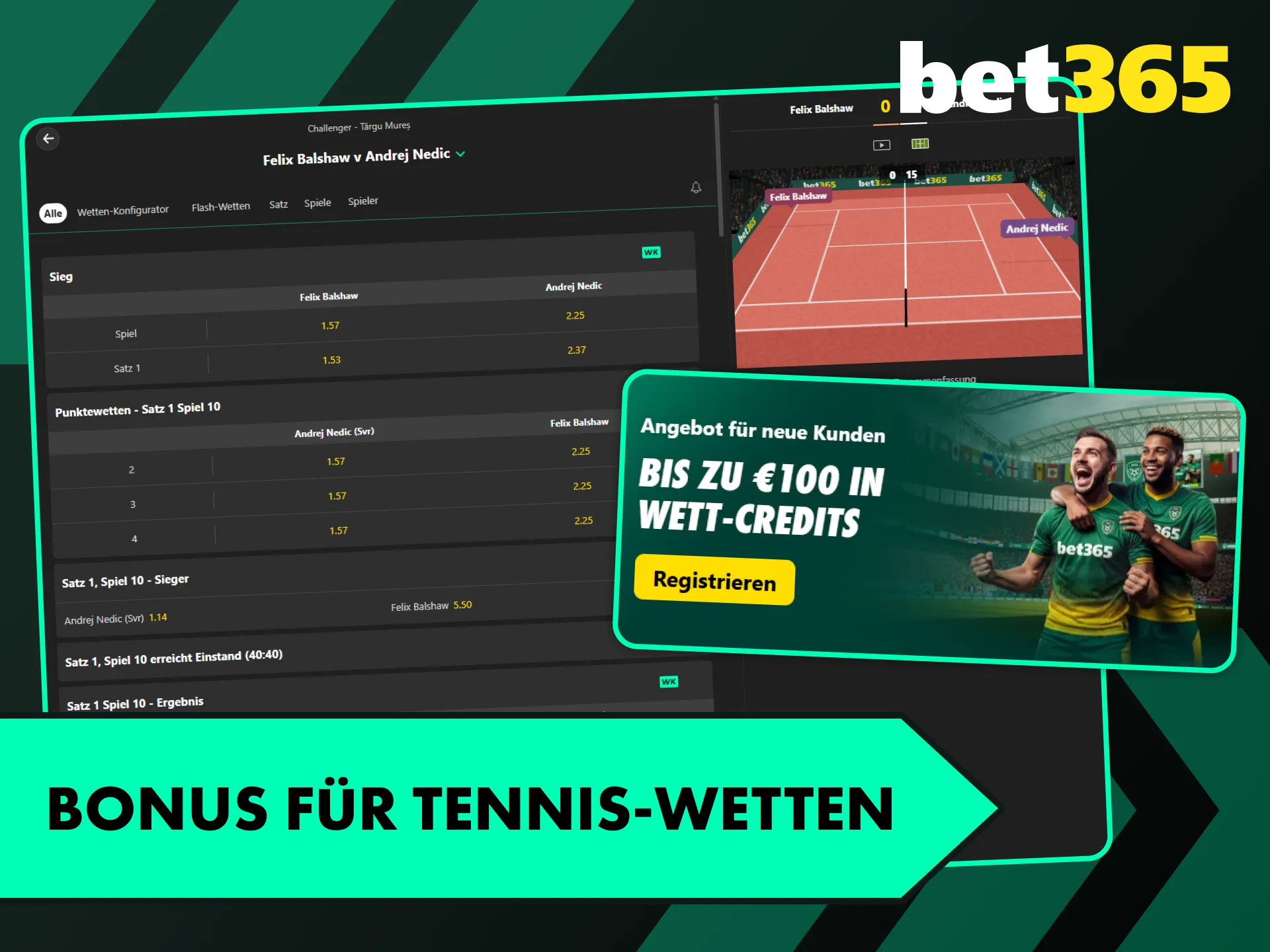 Aktiviere deinen Bonus für Tennis und gewinne bei Bet365.